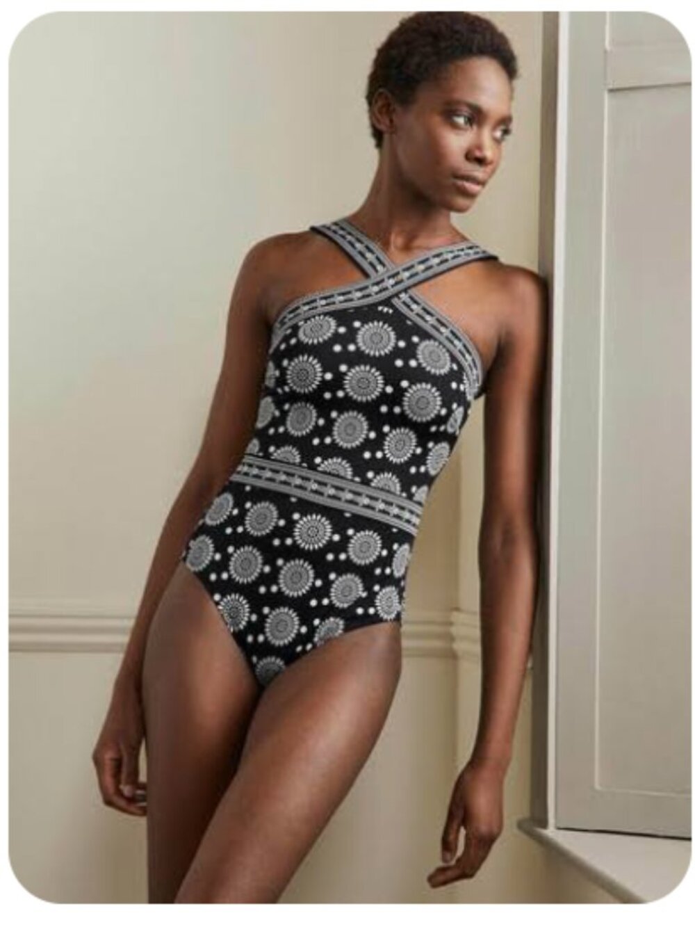 Boden One piece Medallion Floral Print swimsuit Long Torso Fit Resortwear 12L